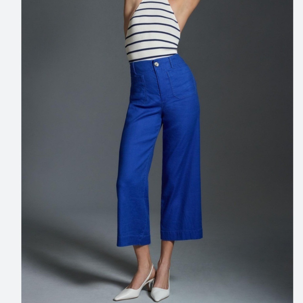 Maeve Cobalt Blue Wide-Leg Cropped Pants
